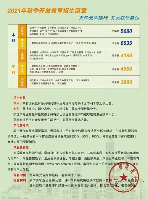 河北国家开放大学学费