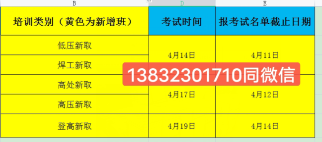 安监局4月份高低压电工证、焊工证、高空作业、登高证考试安排时间